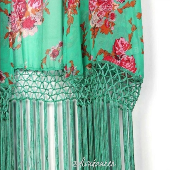 FRINGE KIMONO Green Floral Swim - Picture 5 of 11